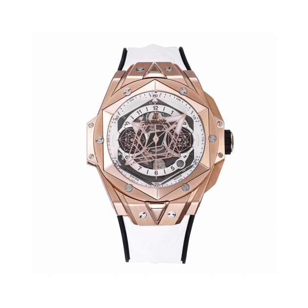 HUBLOT 위블로 빅뱅 상 블루 킹 크로노 골드 화이트 스트랩 418.OX.2001.RX.MXM20