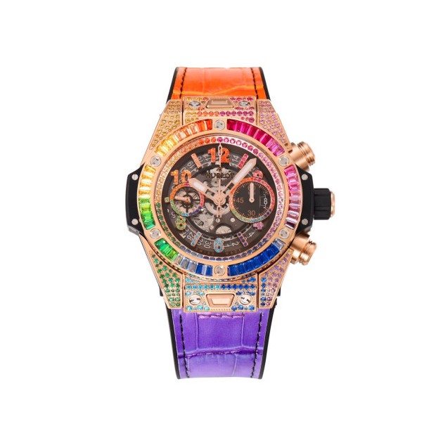 HUBLOT 위블로 빅뱅 유니코 티타늄 옐골 레인보우 파베 세팅 44mm411.OX.9910.LR