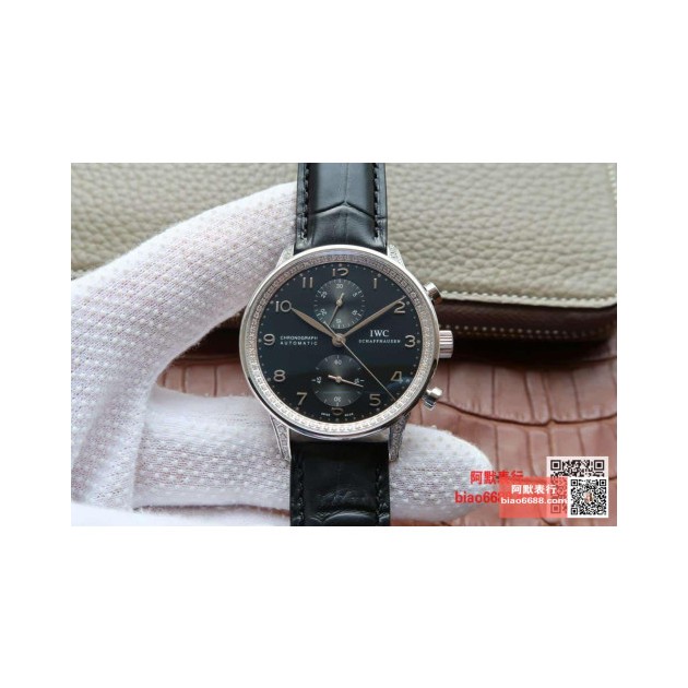 IWC 아이더블유씨 포르투기저 크로노 스틸 다이아베젤 블랙다이얼