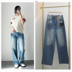 LOUIS VUITTON 루이비통 모노그램 가죽 로고 포인트 워싱 데님