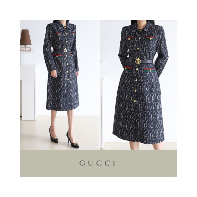 GUCCI 구찌 칼라 벨트 롱 드레스