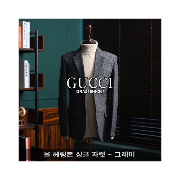 GUCCI 구찌 울 헤링본 싱글 자켓