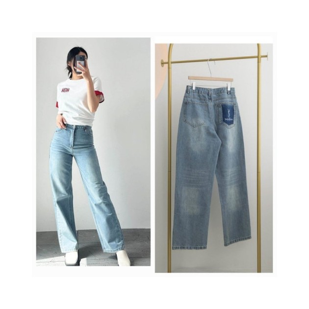 SAINT LAURENT 생로랑 웨이스트 롱 배기 진
