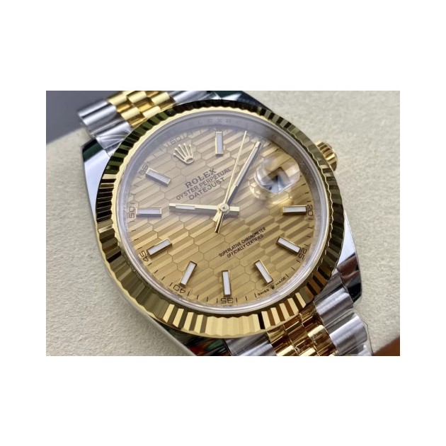 ROLEX 로렉스 데이저스트 YG 텍스처 스틱 옐로우 골드 다이얼 콤비 쥬빌레 41mm 126333-0012