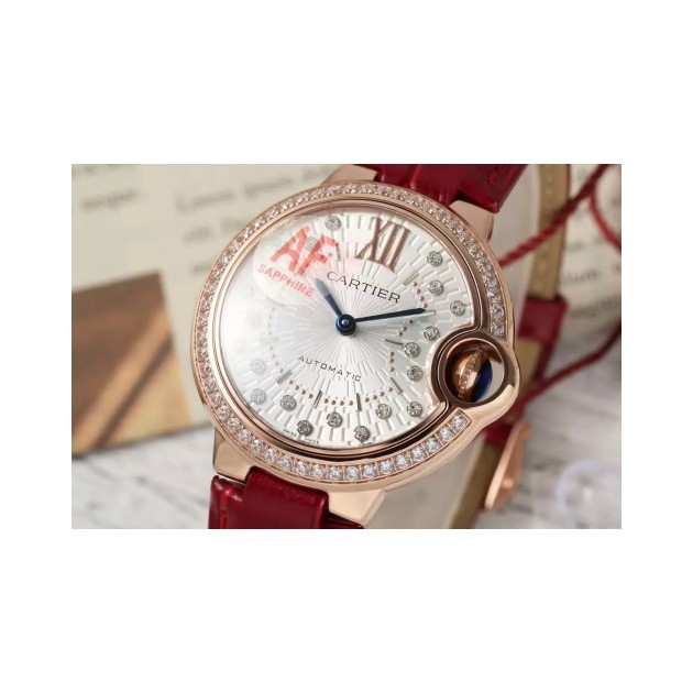 CARTIER 까르띠에 발롱 브루 드 화이트 다이얼 다이아 베젤 로즈골드 33mm