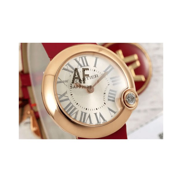 CARTIER 까르띠에 발롱 블루 드 까르띠에 화이트 다이얼 옐로우골드 레드 밴드 WJBL0005