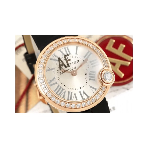CARTIER 까르띠에 발롱 블루 드 까르띠에 화이트 다이얼 옐로우골드 다이아 베젤 블랙 밴드 WJBL0005