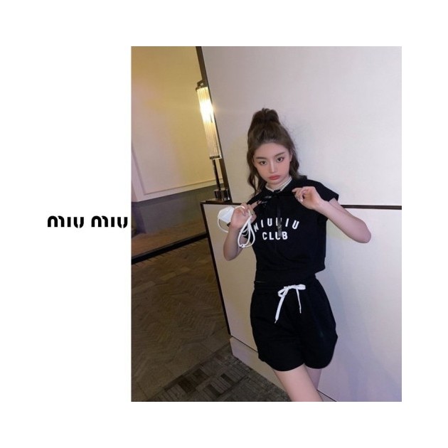 MIUMIU 미우미우 발포 레터링 탑 팬츠 세트 2COLOR