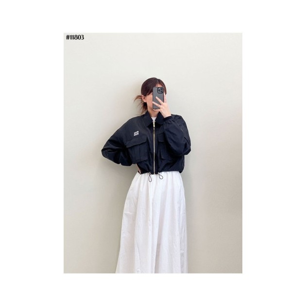 MIUMIU 미우미우 로고 프린트 테크니컬 실크 숏자켓