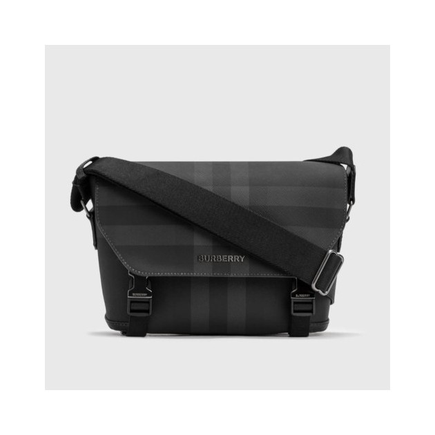 BURBERRY 버버리 차콜 체크 레더 스몰 메신저백 80653351