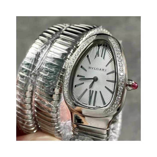 BULGARI 불가리 세르펜티 투보가스 실버 다이아몬드 화이트다이얼 103819