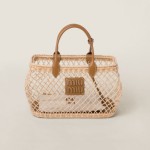 MIUMIU 미우미우 가죽 트리밍 우븐 패브릭 핸드백 5BA285