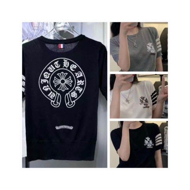CHROME HEARTS 크롬하츠 브로치 반팔 라운드 니트