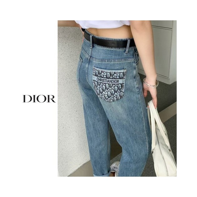 DIOR 디올 주머니 자수 청 배기 바지