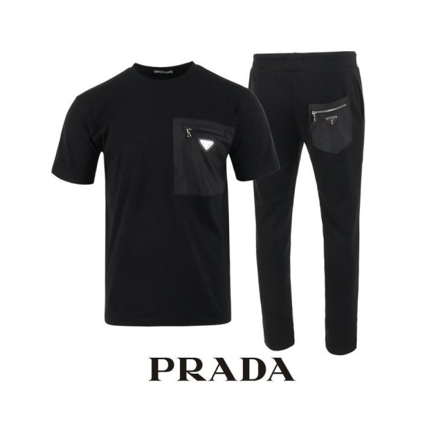 PRADA 프라다 지퍼 포켓 반팔 긴바지 셋트