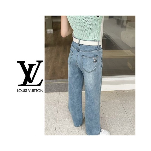 LOUIS VUITTON 루이비통 엘라 로고 와이드 청바지