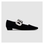 ROGER VIVIER 로저비비에 여성용 크리스탈 벨벳 메리 제인 발레 플랫 0074