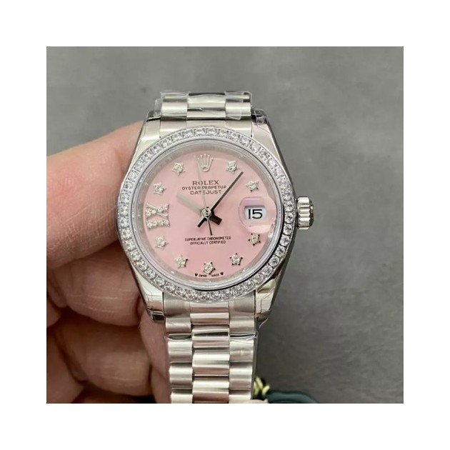 ROLEX 로렉스 레이디 데이저스트 핑크 다이얼 다이아몬드 마커 실버 28mm 279173