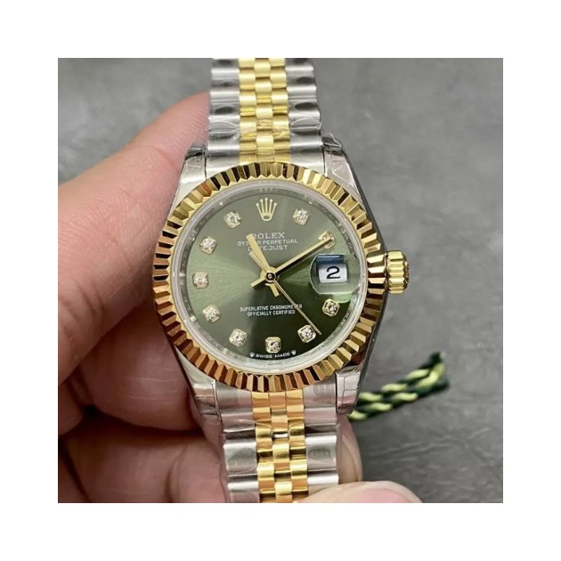 ROLEX 로렉스 레이디 데이저스트 그린 다이얼 10P 다이아 콤비 28mm 279173