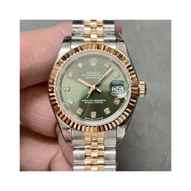ROLEX 로렉스 레이디 데이저스트 그린 다이얼 10P 다이아 콤비 28mm 279171