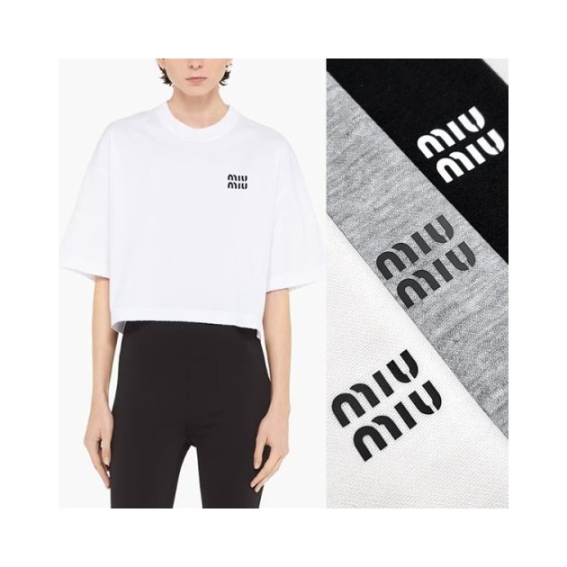 MIUMIU 미우미우 영문로고 크롭 반팔