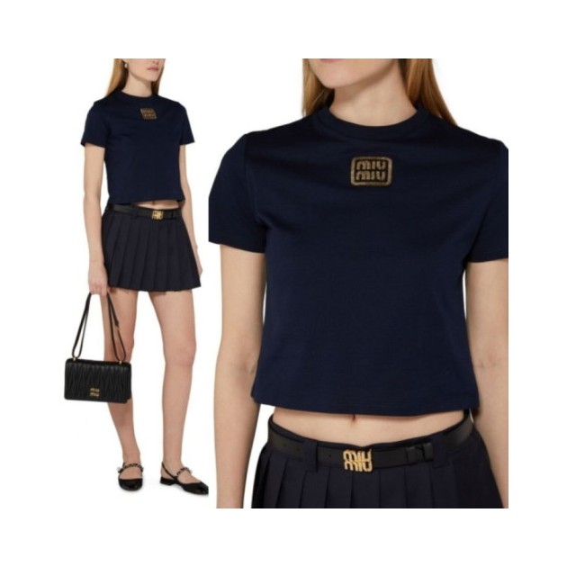 MIUMIU 미우미우 골드패치 크롭 반팔 2COLOR