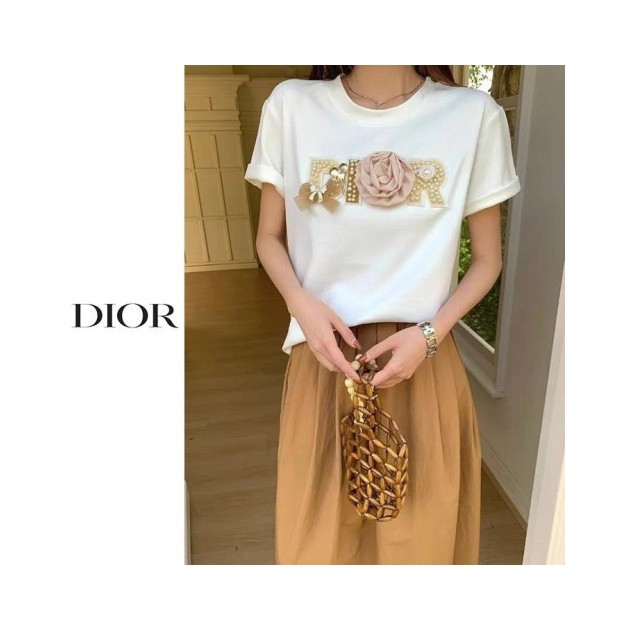 DIOR 디올 플라워 진주장식 티셔츠 2COLOR