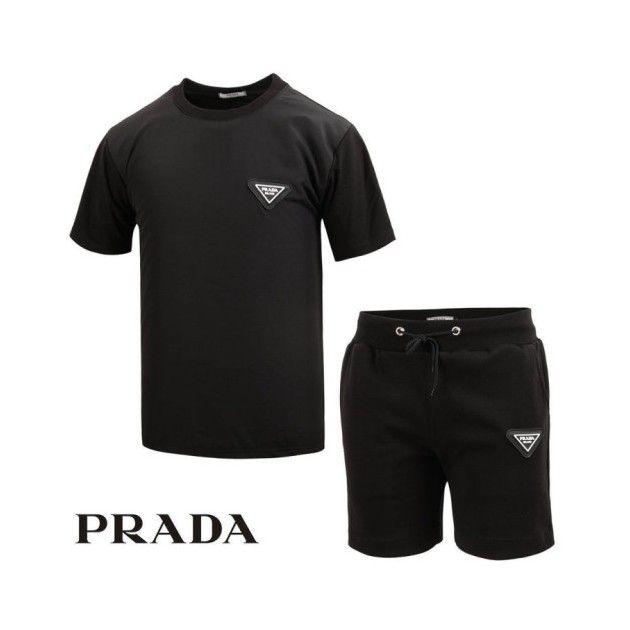 PRADA 프라다 우븐 빅패치 반팔 & 반바지 세트