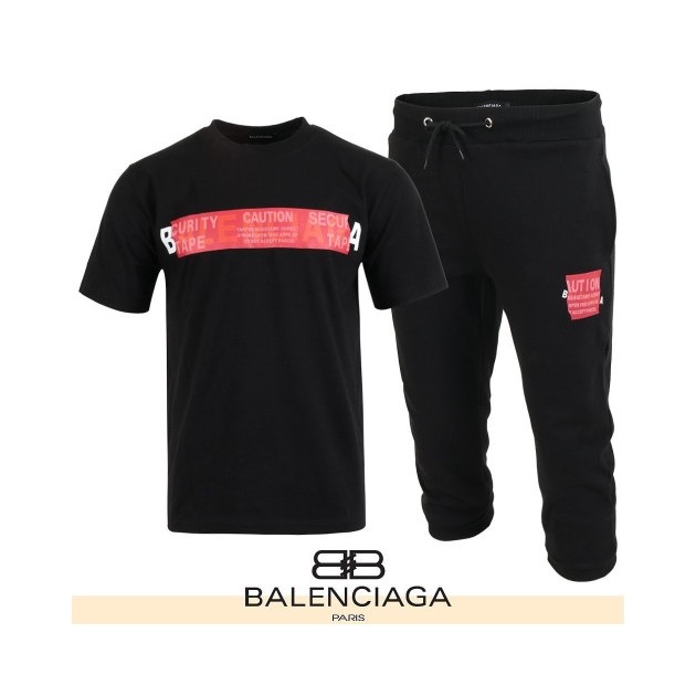 BALENCIAGA 발렌시아가 서큐리티 테이프 프린팅 반팔 & 7부 셋트