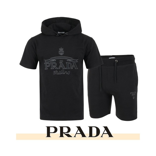 PRADA 프라다 크라운 자수 후드.T & 반바지 세트