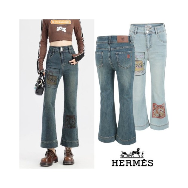 HERMES 에르메스 자수 그래픽 프린트 부츠컷