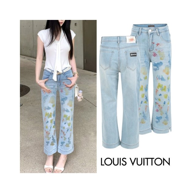 LOUIS VUITTON 루이비통 컬러 워터그래픽 연청 팬츠