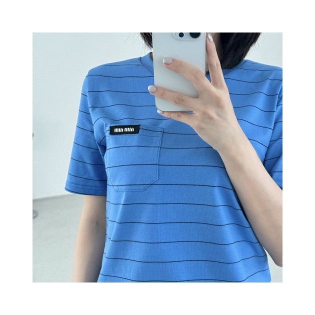 MIUMIU 미우미우 여성 스트라이프 포켓 반팔