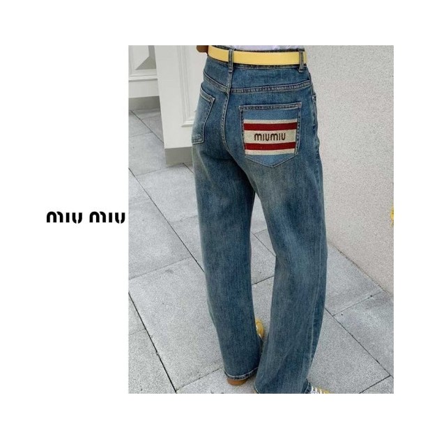 MIUMIU 미우미우 와이드 투라인패치 팬츠