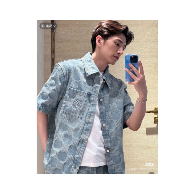 LOUIS VUITTON 루이비통 다미에 3D 라이트 데님 쇼트 슬리브 셔츠 자켓