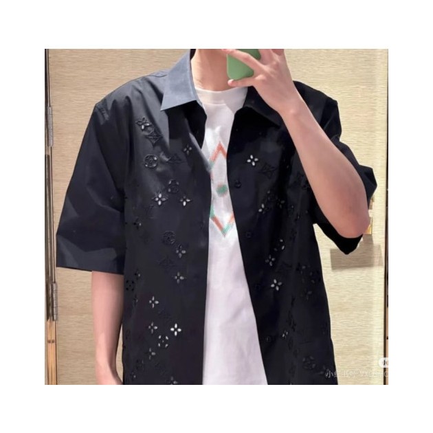 LOUIS VUITTON 루이비통 플라워 엠브로이더드 쇼트 슬리브 셔츠