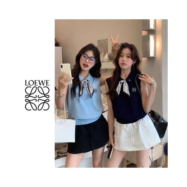 LOEWE 로에베 스카프타이 민소매 카라니트
