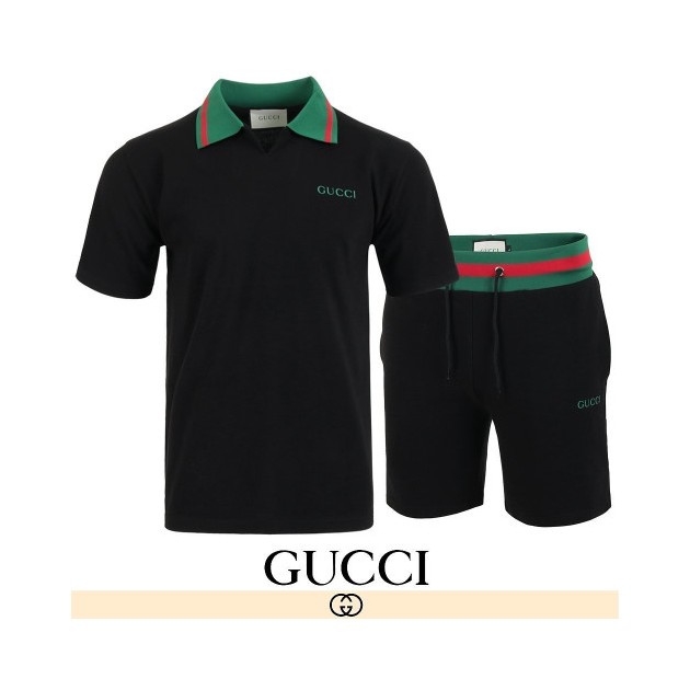 GUCCI 구찌 시그니처 시보리 오픈 카라 반팔 & 반바지 셋업