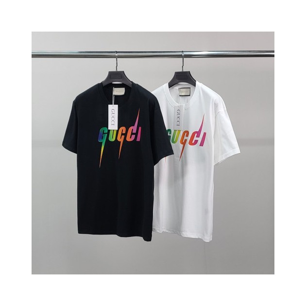 GUCCI 구찌 그라데이션로고 코튼 반팔티
