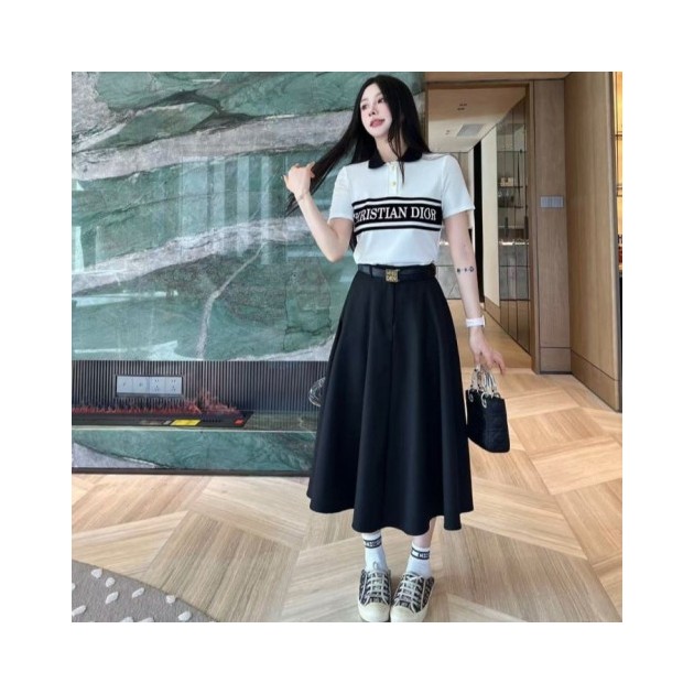 DIOR 디올 롱치마 카라 반팔 셋트
