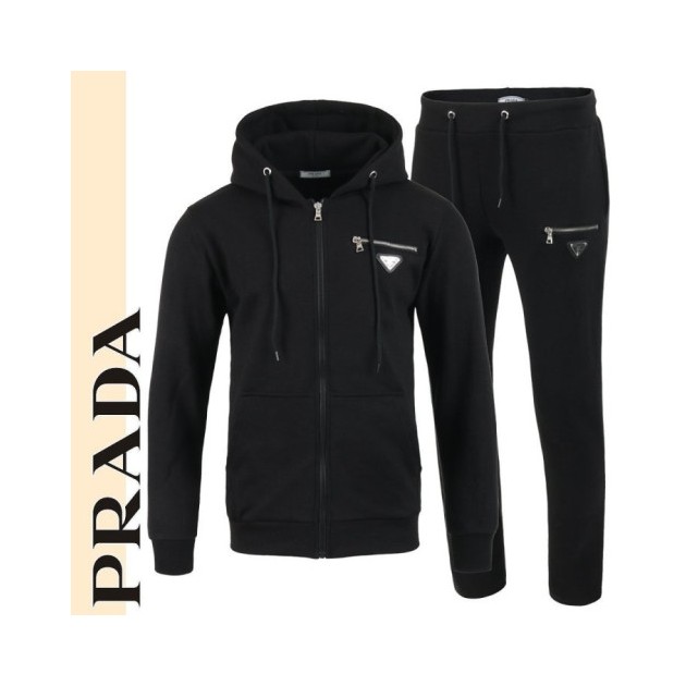 PRADA 프라다 지퍼 로고 후드 집업 셋업 2COLOR