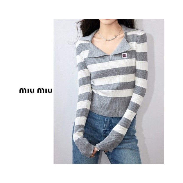 MIUMIU 미우미우 그레이 골지 단가라니트