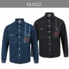 GUCCI 구찌 포켓 포인트레더 스냅 데님셔츠