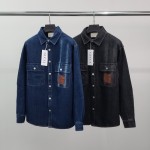 GUCCI 구찌 레더패치 데님 셔츠