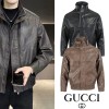 GUCCI 구찌 레터링 사각로고 레더자켓