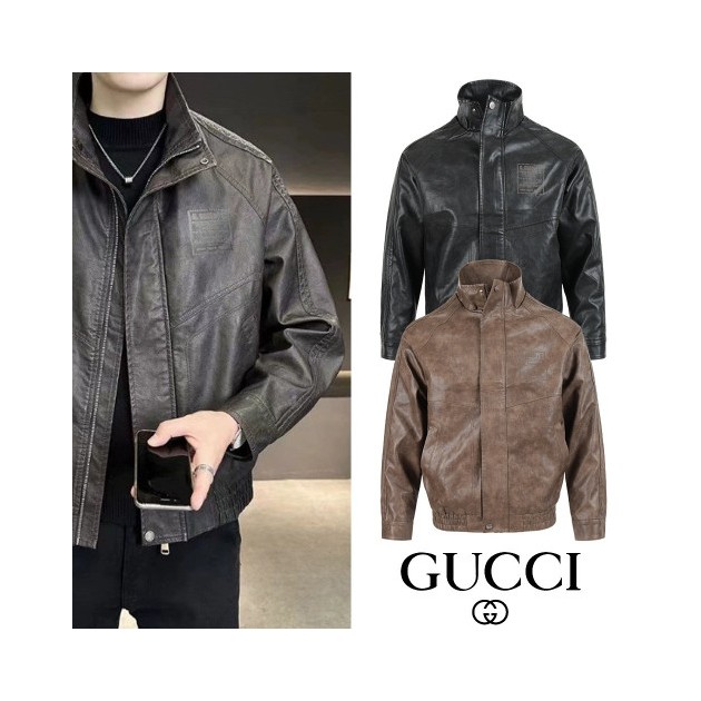 GUCCI 구찌 레터링 사각로고 레더자켓