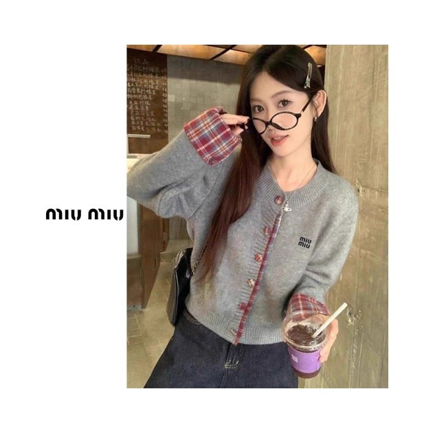 ●9월 판매 4위● MIUMIU 미우미우 체크 배색 가디건 2COLOR