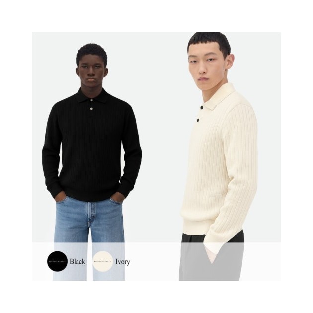 BOTTEGA VENETA 보테가베네타 사이드 로고 자수 카라 니트