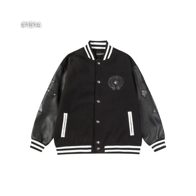 CHROME HEARTS 크롬하츠 크로스 레더 홀스슈 바시티 자켓