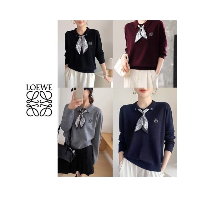 LOEWE 로에베 스카프 타이 카라 긴팔니트
